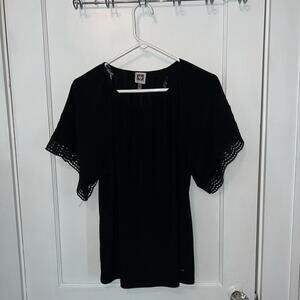 Anne Klein women's Crochet Detailing Wide Short Sleeve Blouse size S